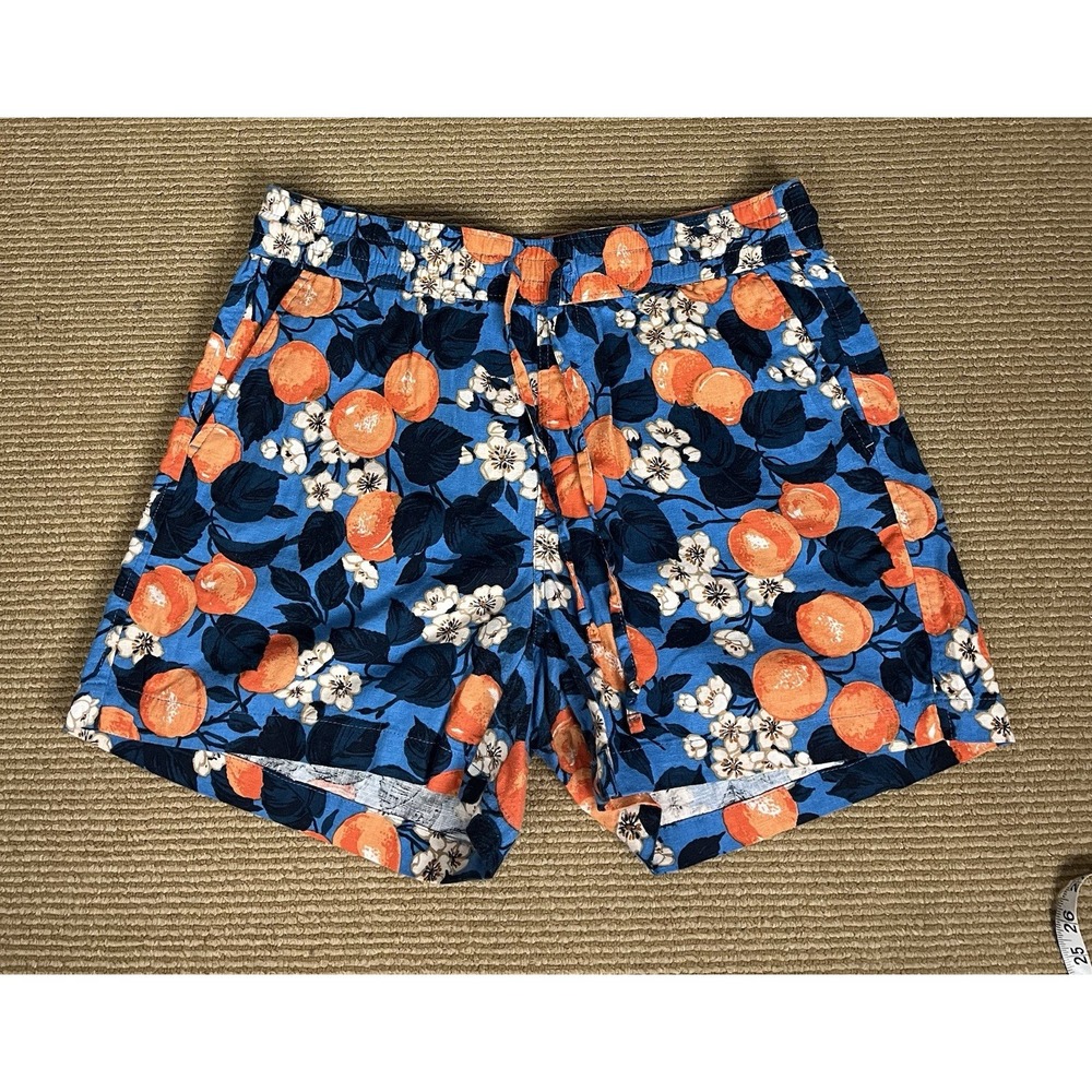 Ann Taylor ‎ Factory Shorts Womens Size M Peach Print Blue Orange Linen Blend